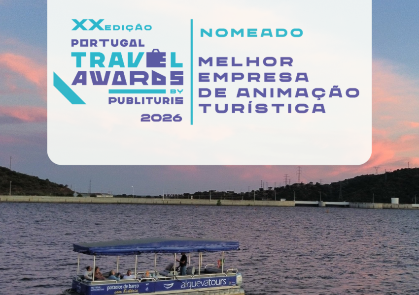 Equipa Alquevatours e Selo de Nomeado Melhor Empresa Animação Turística Publituris 2026